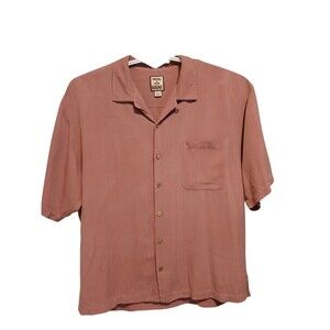 Tommy Bahama Button Down Peach Short Sleeve Silk Dress Shirt For Mens Size-XL